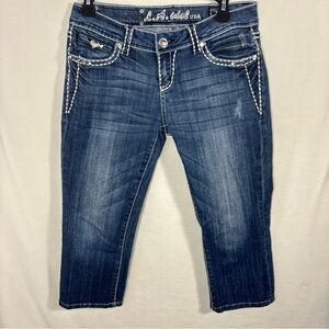L.A. Idol U.S.A. Jeans Women's Vintage Cropped Dark Wash Denim Bling Pants Sz7